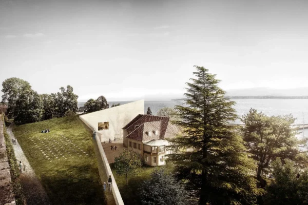 Visualisierung Museumsentwurf in der Landschaft eingebettet